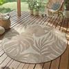 SIMPEX Tappeto Outdoor Rotondo 160 cm Beige Resistente alle Intemperie UV Facile da Pulire Design Foglie di Palma per Terrazza Giardino Soggiorno