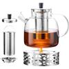 GOEDCH Teiera in vetro con fornello: vetro borosilicato di alta qualità con colino, 1,5 l, teiera per tè sfuso, fiori di tè e bustine
