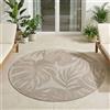 Carpetsale24 Tappeto Outdoor Rotondo 160 cm Beige, Resistente alle Intemperie e UV, Tappeto per Terrazza Giardino Soggiorno Indoor Outdoor, Design Foglie di Palma Facile da Pulire