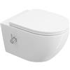 Teal Home Doccia WC senza bordo con ugello integrato, WC Taharet con rubinetto acqua fredda/calda, WC sospeso rotondo, WC da parete bianco con nano, WC con coperchio WC con abbassamento automatico, WC con