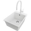 PRIMAGRAN Lavandino da Cucina al Mobile 40cm + Rubinetto, 38x50cm | Set: Rubinetto BW6020 + Kit di scarico + Lavello in Granito a 1 Vasca - Riga, Bianco