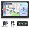 KMUTZY Autoradio 2 DIN con CarPlay Wireless e Android Auto - Schermo Touchscreen 7 HD, Radio Auto Bluetooth con Telecamera Posteriore, Mirror Link, Type-C, USB, FM, EQ, Comandi al Volante, Navigazione GPS