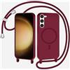 TQmchun Cover Magnetica per Samsung Galaxy S23,Compatibile con MagSafe,TPU Corda Liquido Silicone Protettiva Case Regolabile Lanyard Tracolla Case,Rosso