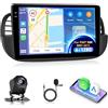 Motorsi 4GB+128GB Motorsi Carplay Autoradio per Fiat 500 2007-2015, Bluetooth Wireless Android Auto Car Stereo con GPS Navi WiFi RDS/FM Radio SWC EQ USB Mirror Link Canbus + Telecamera Posteriore