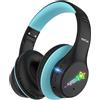 EarFun Cuffie Bluetooth Bambini con Microfono, 5 Luci LED, Wireless, Nero | Limite Volume 74/85/94 dB, Batteria 90 Ore, Bluetooth 5.4, Pieghevoli Regolabili per Scuola/Viaggio/Tablet/Lezione Online