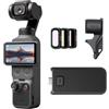 DJI Osmo Pocket 4 Combo da viaggio, fotocamera stabilizzata tascabile per vlog, CMOS da 1″ e 4K/240fps, stabilizzazione a 3 assi, impugnatura con batteria integrata, filtri ND