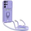 YFSYLL Cover Compatibile con Samsung Galaxy S25 Ultra con Cordino,Custodia con Cordino Silicone Cover,Protezione Fotocamera,360°Anello Supporto,Porta Carte,Viola