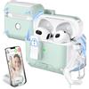 MHYALUDO Custodia per AirPods 3 generazione, Compatibile con Magsafe, Chiusura Magnetica Automatica, Porta di Ricarica Antipolvere e Design Supporto con Kit di Pulizia, Bianco Neve/Verde Menta