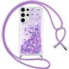 Vauki Cover per Samsung Galaxy S25 Ultra 5G con Cordino, Trasparente Glitter Liquido Antiurto Tracolla Custodia,Antiurto Antigraffio Silicone Bumper Laccio Protettivo Case per Samsung S25 Ultra, Viola