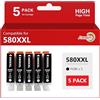 Aurotec 580XXL PGBK Cartucce Compatibili con Canon PGI-580 XXL Nero (5 Pz) | 580XXL PGBK Compatibili con Canon Pixma TS6350 TS6350a TS705a TS6250 TS6100 TS6150 TS6300 TS8151 TR8550 TR7550 TS9550