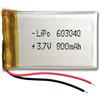 Liter energy battery Batteria 603040 LiPo 3.7V 800mAh 2.96Wh 1S 5C Liter Energy Battery per l'elettronica Ricaricabile Telefono Portatile Smartwatch Orologio GPS - Non adatto per Radiocomando 42x30x6mm (800mAh|603040)