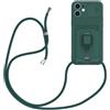 YFSYLL Cover Compatibile con Samsung Galaxy A06 con Cordino,Custodia con Cordino Silicone Cover,Protezione Fotocamera,360°Anello Supporto,Porta Carte,Verde Scuro