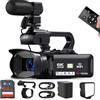 KLIOMAX Videocamera HD 6K, 64 MP, 60 FPS, videocamera 6K con microfono, WiFi, luce LED, scheda SD da 64 GB, batteria, webcam in diretta streaming YouTube per creatori di vlog e riprese