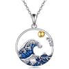 JERWLI Collana in argento Sterling con ciondolo a forma di onda oceanica e sole, per donne, Argento sterling