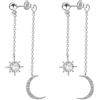 Telooco Orecchini con Nappe in Argento Orecchini con Stelle e Luna Diamanti Cristallo Orecchini Pendenti con Stelle Scintillanti Ipoallergenico Orecchini Lunghi a Doppia Catena per Donne Ragazze