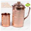 Fatto a mano Set combinato brocca in rame da 1 litro con 300 ml 1 bicchiere di acqua ayurv...