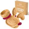 bamboo bamboo Piatto Baby & Ciotola Svezzamento Set, Ventosa per Pappa e Svezzamento, Piatto Coniglio Bamboo, Ciotola Toddler & Cucchiaio Baby, Piatti per Bambini da 6 Mesi (Coniglio, Ciliegia)