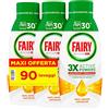 Fairy Detersivo Lavastoviglie Gel Liquido, 90 Lavaggi, Confezione Da 3 Bottiglie, Platinum Limone, Dona Extra Brillantezza Alla Lavastoviglie, Combina Pulizia Brillantezza E Freschezza