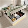Wyibwy Letto matrimoniale imbottito 140x200cm,con luci LED telecomandate,porte USB e Type-C,tasche laterali,senza testiera,funzione di contenitore idraulico,senza materasso (Beige)