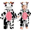 Beipegin Costume Mucca Bébé Bambino Bambina Costume Carnevale Animali con Cappuccio Vestito Halloween Neonato Body Manica Lunga per 1-4 Anni