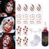 BASTOUR Sangue Finto Halloween 30 ml, Trucco Halloween Fake Blood, 12 Pezzi Tatuaggi Temporanei Cicatrici Halloween, Zombie Tatuaggi, Denti di Vampiro Retrattili, Sangue Fresco Artificiale, Sangue Zombie