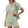 Ekouaer Pigiama Donna Estivo Corto Davanti Pigiami Set con Bottoni Scollo a V e Maniche Corte 2 Pezzi Casual da Casa T-Shirt e Pantaloncini