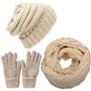 CheChury Cappelli Sciarpa Guanti Set Invernale da Donna Berretto a Maglia Berretto con Apertura Capelli Guanti Touch Screen Invernali Moda Sciarpa 3 Pezzi
