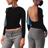 KOEMCY Maglietta a Maniche Lunghe Donna Crop Top Blusa Multi Way Wear Top Camicia Tinta Unita Camicette Casual Shirts Pullover Backless Y2K Manica Lunga