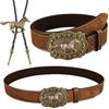 GVMJHYK Cintura Western Cowboy per Uomo Donna con Fibbia & Set Bolo Tie | Set 2-in-1 cintura western & bolo tie Fibbia vintage cintura PU regolabile Regalo perfetto per fan cowboy, rodeo & Halloween