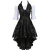 Hengzhifeng Corsetto Pelle Steampunk con Camicia e Gonne Tulle | Costume Pirata Donna Corsetto