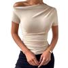 ALMLWIAJ Top Monospalla da Donna a Manica Corta, Design Con Volant, Nero/Beige