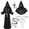 HarnyLoom Costume da Monaco Medievale Uomo, Vestito Sacerdote Accappatoio Frate con Cappuccio Croce Rinascimentale Festa Carnevale Halloween