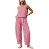 Generic Set da salotto da donna a 2 pezzi a quadretti casual estivo a quadri Co Ord set senza maniche girocollo gilet top gamba conica pantaloni lunghi con tasche regolari comodi abiti da viaggio aeroportuale