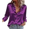 Zeagoo Camicia Donna in Raso Elegante Blusa Scollo a V Seta Camicetta S-XXL | a Maniche Lunghe Button Down Maglietta | Tinta Unita Raso Camicie | Casual Ufficio Business Satin Shirt Top