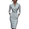 Generic Raffinato Abito a Tubino da Donna con Cintura - Elegante Abito Primaverile da Ufficio e Business - Scollo a V, Maniche Lunghe, Stile Incrociato, Ideale per Cocktail e Cerimonie