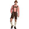 Partychimp Oktoberfest Uomo Trachtset Lederhosen Set Uomo (Short Marrone Scuro Poliestere Lederhosen con Bretelle + Camicetta Oktoberfest Blu o Rosso) - Taglia S - 2XL