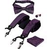 Alizeal Set da uomo con papillon e bretelle, fazzoletto e gemelli, 6 clip, colore nero