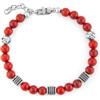 CESARE PACIOTTI 4US BRACCIALE IN ACCIAIO E PIETRA NATURALE:HOWLITE ROSSO - ARGENTO/ACCIAIO