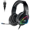 DR1TECH GrayEagle Cuffie da Gaming Professionale LED RGB per PC con Filo USB e Microfono - 7.1 Surround Sound - Cuffie Over Ear Driver 50mm (IMMERSIONE TOTALE) [Amazon Exclusive]