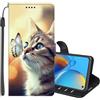 SEHEYA per Motorola Moto G04S Cover Libretto con Motivo Custodia Portafoglio a Libro Flip Case 3 Tasche Interne Fibbia Magnetica Protezione Caso, Gatto e Farfalla