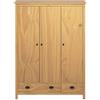 Tidyard Armadio a 3 ante, appendiabiti con 2 cassetti e 5 ripiani, 127x50x170 cm, legno massello di pino, mobile per camera da letto e soggiorno