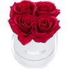 Relaxdays Bouquet di Rose Rotondo, 4 Rose, Bianco, Resistente 10 Anni, Idea Regalo, Box Decorativo, Rosse