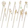 Cinaci 10 pezzi vintage retrò perla oro metallo bastoncini spille con ciondoli cinese Hanfu asiatico fiore farfalla capelli bacchette capelli bun updo portacapelli lunghi forcine per donne ragazze