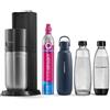 SodaStream DUO Allround Pack, macchina per acqua frizzante al titanio con 1 bottiglia di vetro, 1 bottiglia di plastica e 1 bottiglia di metallo Fizz&Go