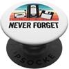 Never Forget 80s 90s Old Technology Love Never Forget Floppy Disk VHS Cassette con grafica divertente unisex PopSockets PopGrip Adesivo
