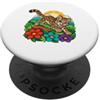 Floral Kodkod Character Art Kodkod salta attraverso tre pannelli di fiori dipinti PopSockets PopGrip Adesivo