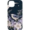 Graziosi disegni di uccelli e fiori Custodia per iPhone 14 Plus Blue Songbird lavanda mezzaluna fiore design