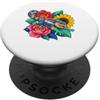Floral Panther Chameleon Character Art Panther Chameleon salta attraverso tre pannelli di fiori dipinti PopSockets PopGrip Adesivo
