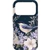 Graziosi disegni di uccelli e fiori Custodia per iPhone 17 Pro Blue Songbird lavanda mezzaluna fiore design
