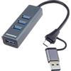 PREMIUMCORD Hub SuperSpeed USB 2in1 a 4x USB A, Trasferimento Dati 3.2 Gen1 5 Gbit/s, Connettore Type-C, Ricarica a 5 V, Per PC, Laptop, Tastiere, Mouse, SSD, Alloggiamento in Metallo, 15 cm